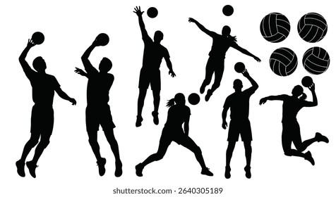 Silhouette Volleyball Players Set in Action Sporting Athletes Playing Game Positions