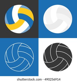 silhouette volleyball,colorful beach ball, illustration of white volleyball and thin line icon