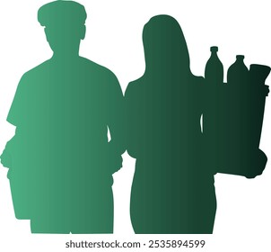Silhouette of Volunteers. Recycling and Cleaning Trash. Vector Illustration in Colorful Design and Shape.