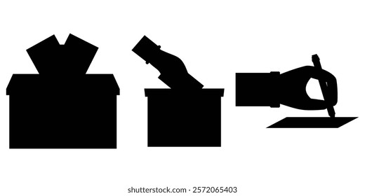 Silhouette of a Voter Hand Casting Ballot into a Box