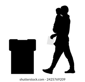 Silhouette of voting man holding child, election. Vector illustration