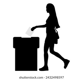 Silhouette of voting woman, election. Vector illustration