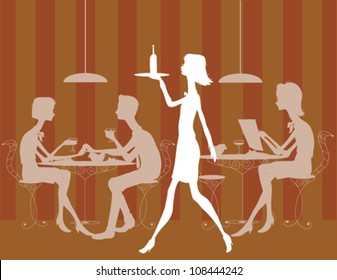 Silhouette Waitress Serving Wine