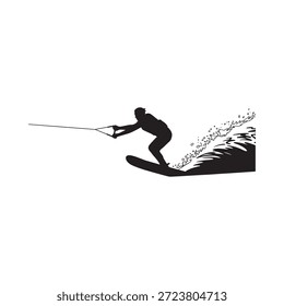 Silhueta de um wakeboarder montando uma onda ilustração de esporte de ação dinâmica
