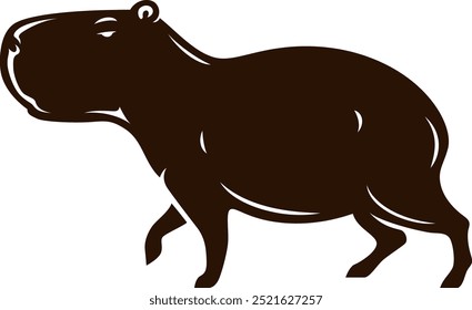 Silhouette of Walking Capybara Side View