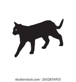 Silhouette of a Walking Cat – Black Cat Vector Illustration on White Background