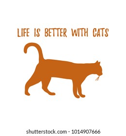 Silhouette walking cat and inscription. Health care, vet, nutrition, exhibition. Design for banner, poster or print.