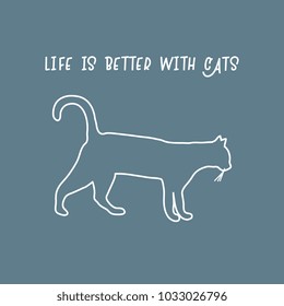 Silhouette walking cat and inscription. Health care, vet, nutrition, exhibition. Design for banner, poster or print.