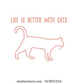 Silhouette walking cat and inscription. Health care, vet, nutrition, exhibition. Design for banner, poster or print.