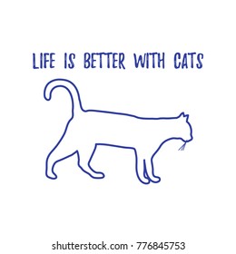 Silhouette walking cat and inscription. Health care, vet, nutrition, exhibition. Design for banner, poster or print.