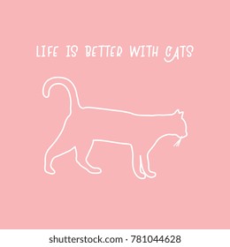 Silhouette walking cat and inscription. Health care, vet, nutrition, exhibition. Design for banner, poster or print.