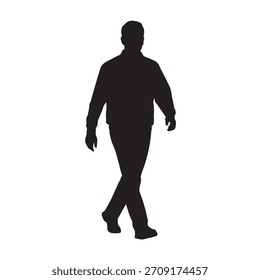 Silhouette of walking man in front view representing person in motion. Perfect for urban lifestyle, pedestrian traffic, and vector illustrations projects.