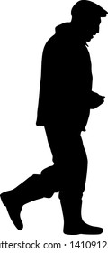 Silhouette of a walking man on a white background