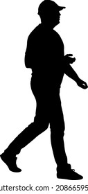 Silhouette of a walking man on a white background.