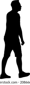 Silhouette of a walking man on a white background.