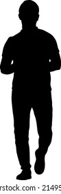 Silhouette of a walking man on a white background.