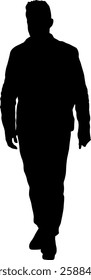 Silhouette of a walking man on a white background.