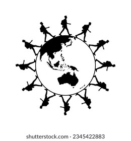 Silhouette of the Walking Man, Walking People Around The World, can use for Logo Type, Pictogram, Apps, Website, Art Illustration or Graphic Design Element. Vector Illustration
