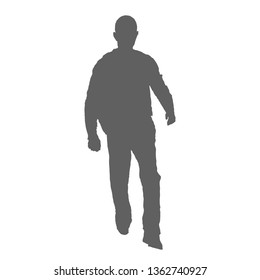 Silhouette of a walking man. Tourist comes with a backpack, front view.