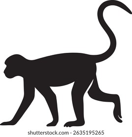 Silhouette of a Walking Monkey with Curved Tail High-Resolution Vector Animal Icon for Wildlife Jungle Safari and Nature Design Projects