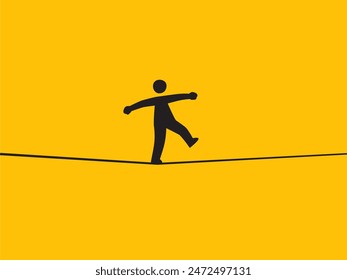 A silhouette walking past a tightrope. Isolated Vector Illustration