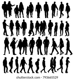  silhouette of walking people set