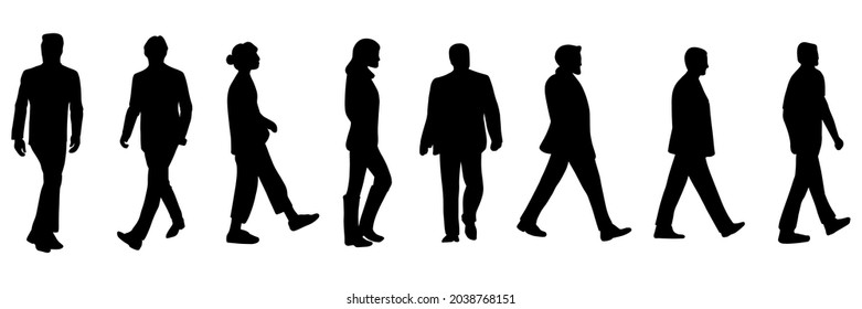 silhouette of walking people set vector illustration