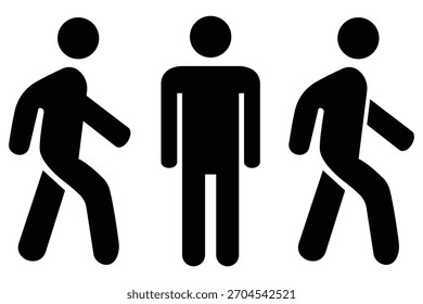 Silhueta Caminhando e Correndo Figuras - Movimento Humano e Ícones de Atividade com Sombras, Visão Superior Conceito de Progresso