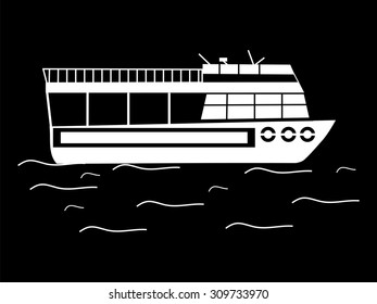 Silhouette walking tour boats water retro transport