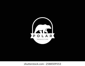 Silhouette of Walking White Polar Bear Minimalist logo design vector illustration