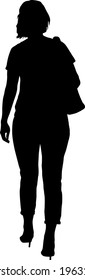 Silhouette of a walking woman on a white background.