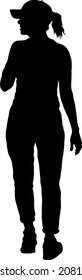 Silhouette of a walking women on a white background.