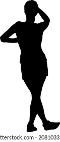 Silhouette of a walking women on a white background.