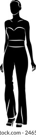 Silhouette of Walking Women In Pants. Vector monochromatic illustration 