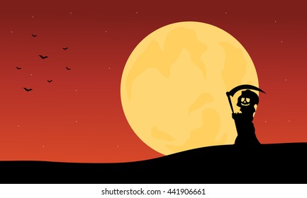 Silhouette of warlock and full moon backgrounds illustration