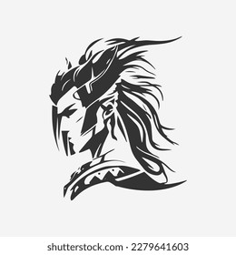 silhouette of a warrior head vector logo illustration.