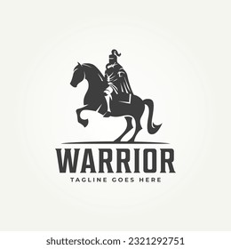 silhouette warrior knight icon logo template vector illustration design. simple modern warrior riding knight horse logo concept