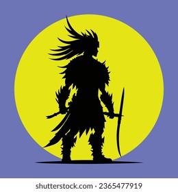 Silhouette eines Kriegers, Krieger mit Schwert-Silhouette, Kämpfer-Silhouette mit Schwert