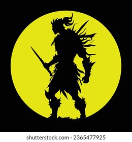 Silhouette of a warrior, Warrior with sword silhouette, Fighter Silhouette with sword