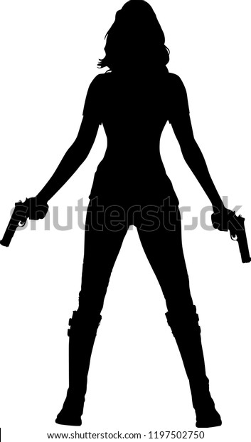 銃を持つシルエット ウォリアーの女性がベクターイラストで描いた のベクター画像素材 ロイヤリティフリー 1197502750