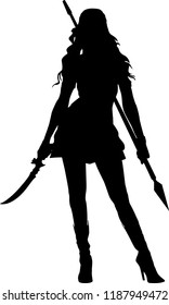 Silhouette warrior woman in vector illustration