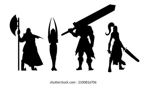 Silhouette of warriors with different weapons
