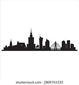 Silhouette of warsaw skyline with iconic bridge and historic architecture
