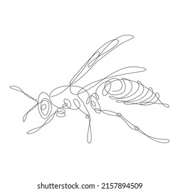 The silhouette of the wasp is drawn in a minimalistic style. The design is suitable for decor, pattern, logo, t-shirt print, tattoo, insect company emblem. Vector isolated illustration