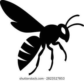 Silhouette wasp insect flying black and white vector illustrator