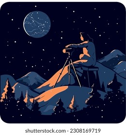 Estrella de observación de silueta en forma de cordillera aislada
