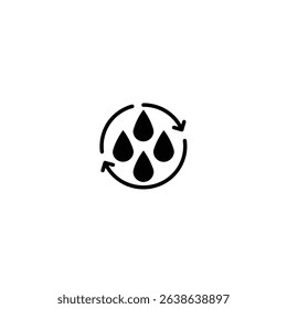 Silhouette of water droplets with arrows circling them, simple and clean