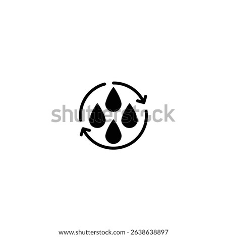 Silhouette of water droplets with arrows circling them, simple and clean