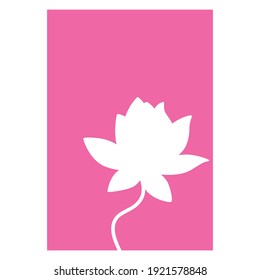 Silhouette of a water lily in a pink rectangle. Flat design for poster or t-shirt. Vector illustration