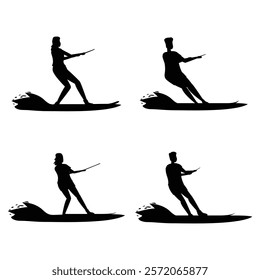 Silhouette of a Water Skier Gliding Across the Water